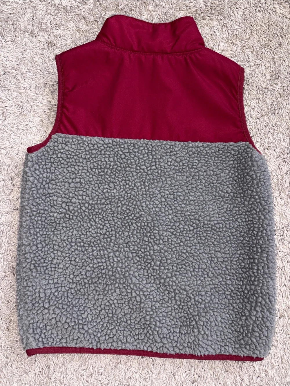 Carter's Gray Sherpa Vest with Dark Red Accents